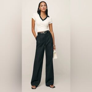 NWT Reformation Petites Alex Linen Mid Rise Pant Black - Size 0P